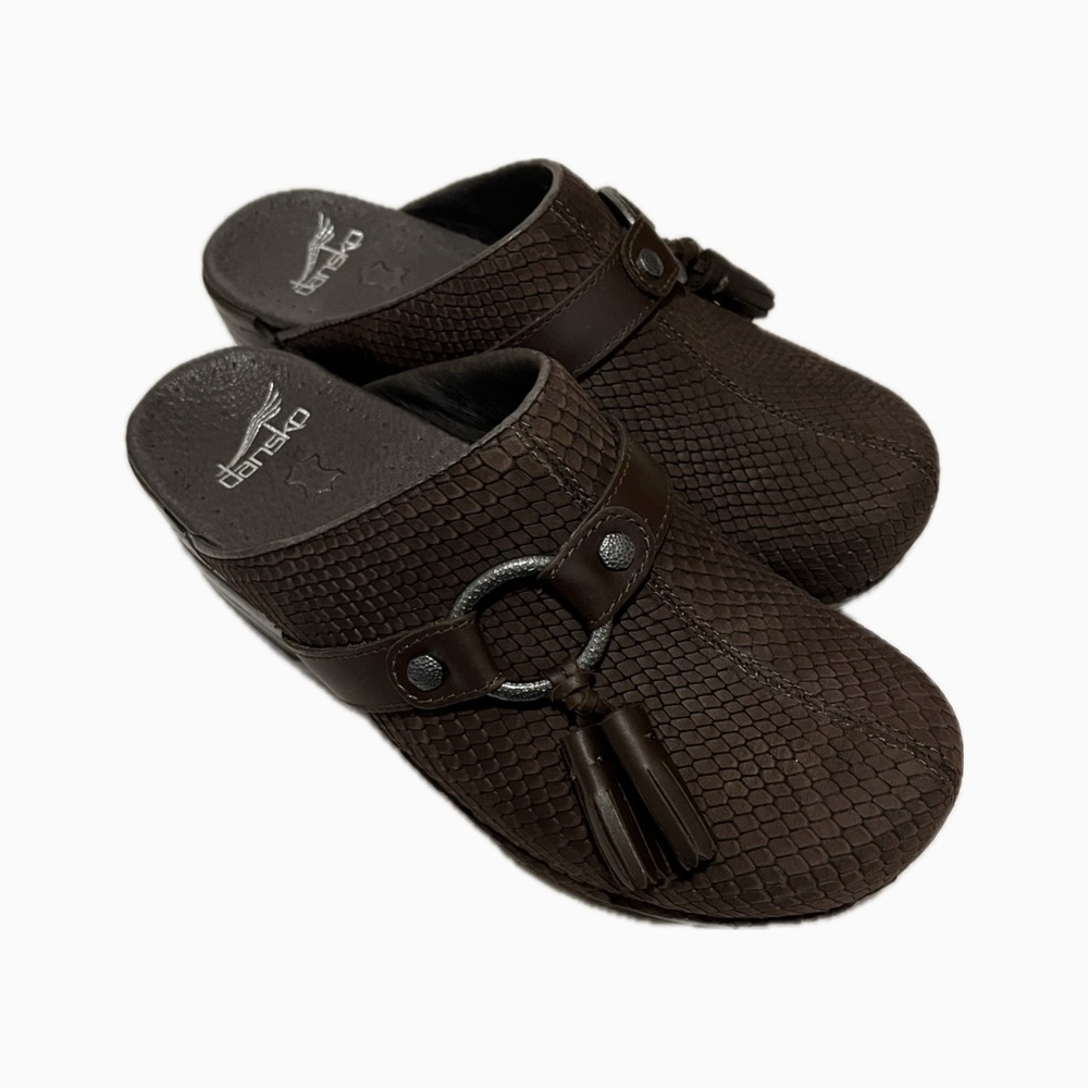 New Dansko Shandi Snake Brown Leather Clogs Women’s Size EU 36 US 5.5